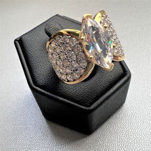 Diamonique Large Cocktail Marquise Band Ring Vermeil Sterling Size 7 NIB